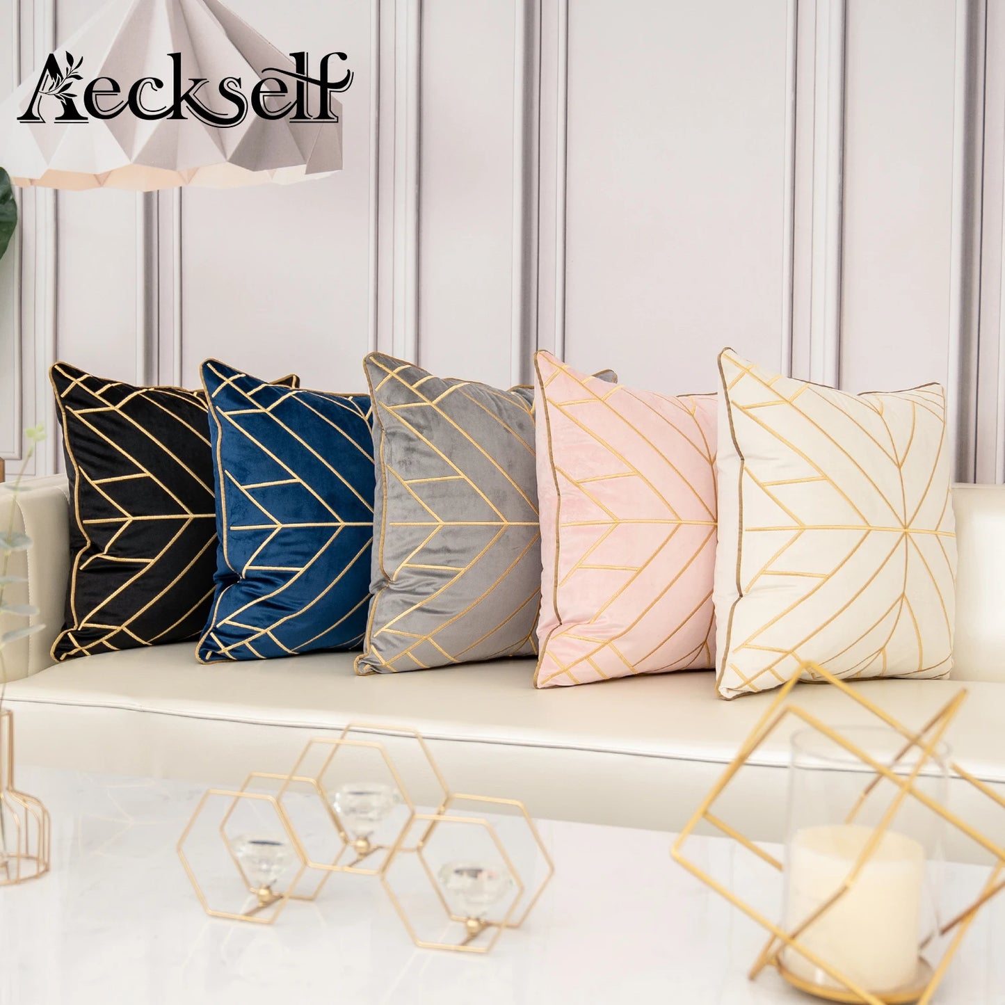 Luxury Geometric Embroidery Velvet Cushion Cover