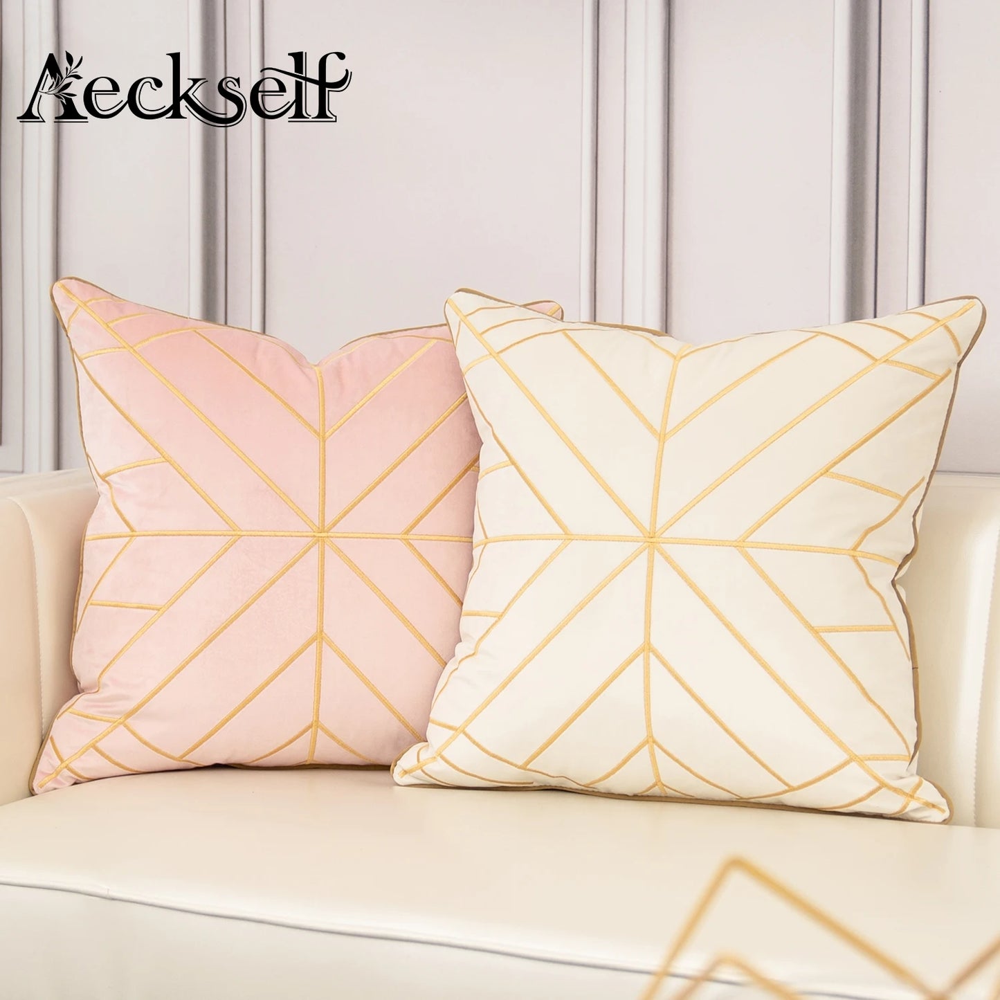 Luxury Geometric Embroidery Velvet Cushion Cover