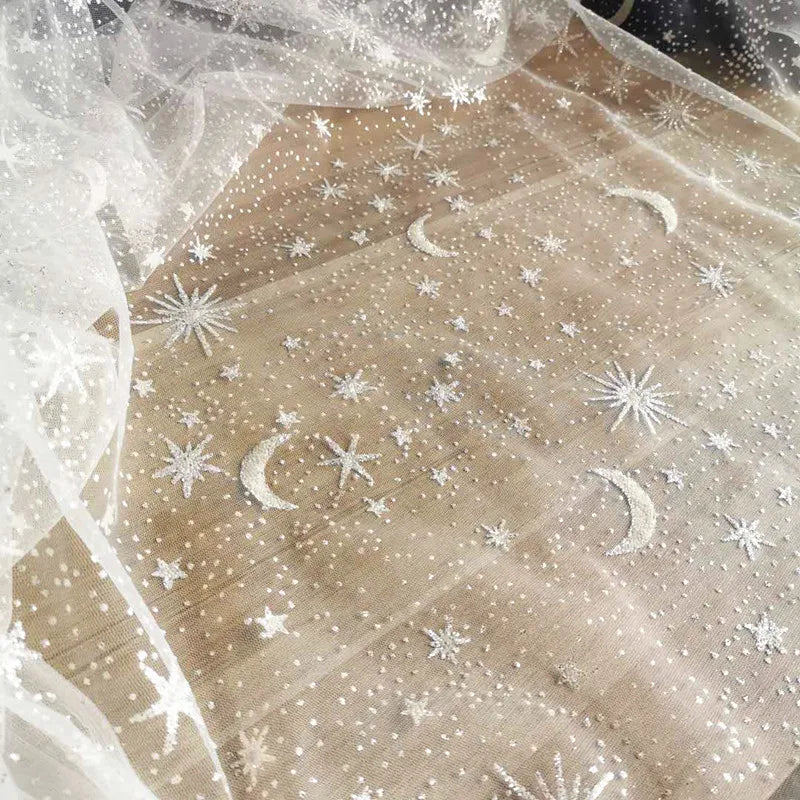 Glitters Moon Stars Design Lace Fabric