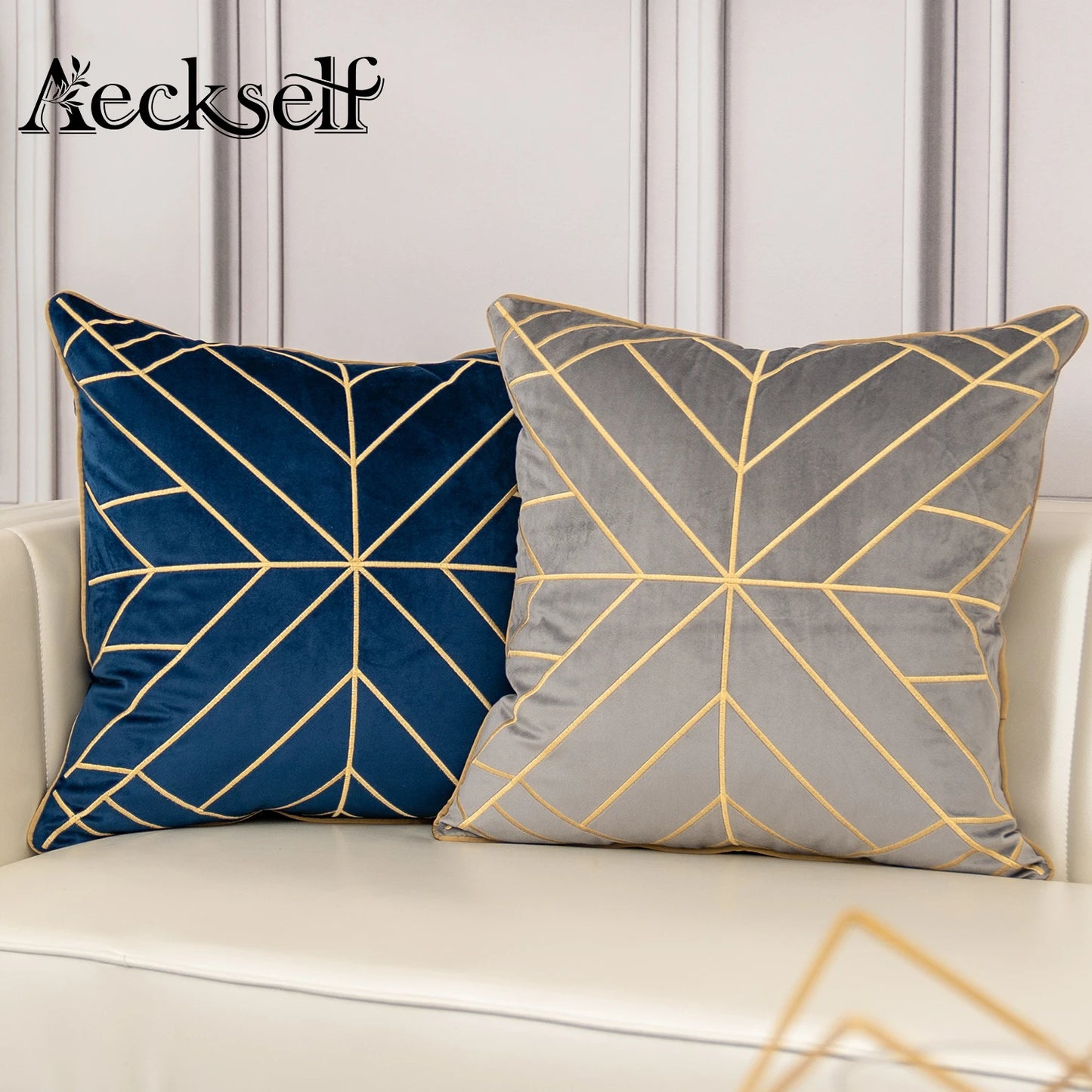 Luxury Geometric Embroidery Velvet Cushion Cover