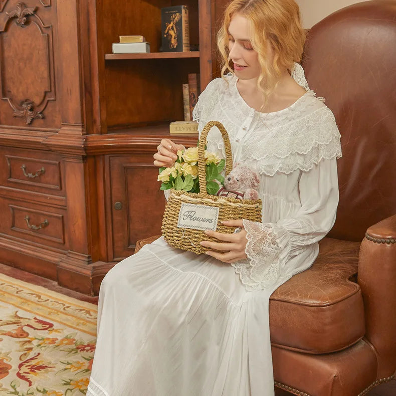 Victorian White Night Dress with Lace Ruffles