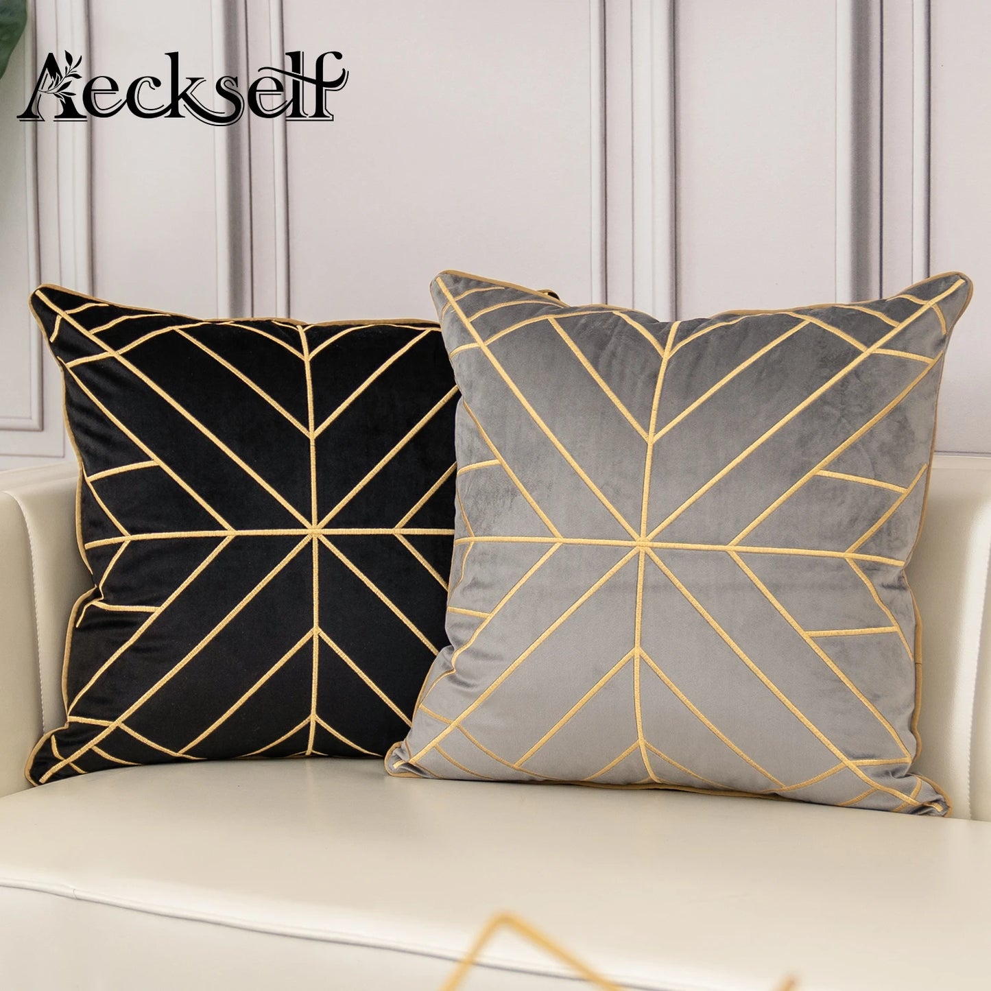 Luxury Geometric Embroidery Velvet Cushion Cover