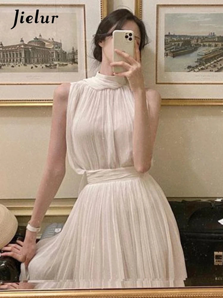 Vintage Elegant France Style White Chiffon Dress