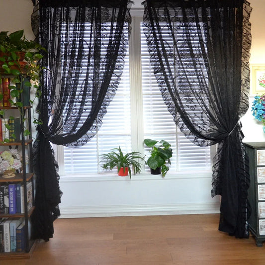 Romantic Vintage Black Floral Sheer Curtains