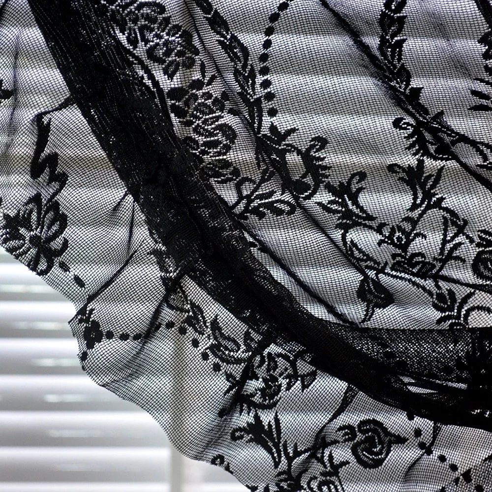 Romantic Vintage Black Floral Sheer Curtains