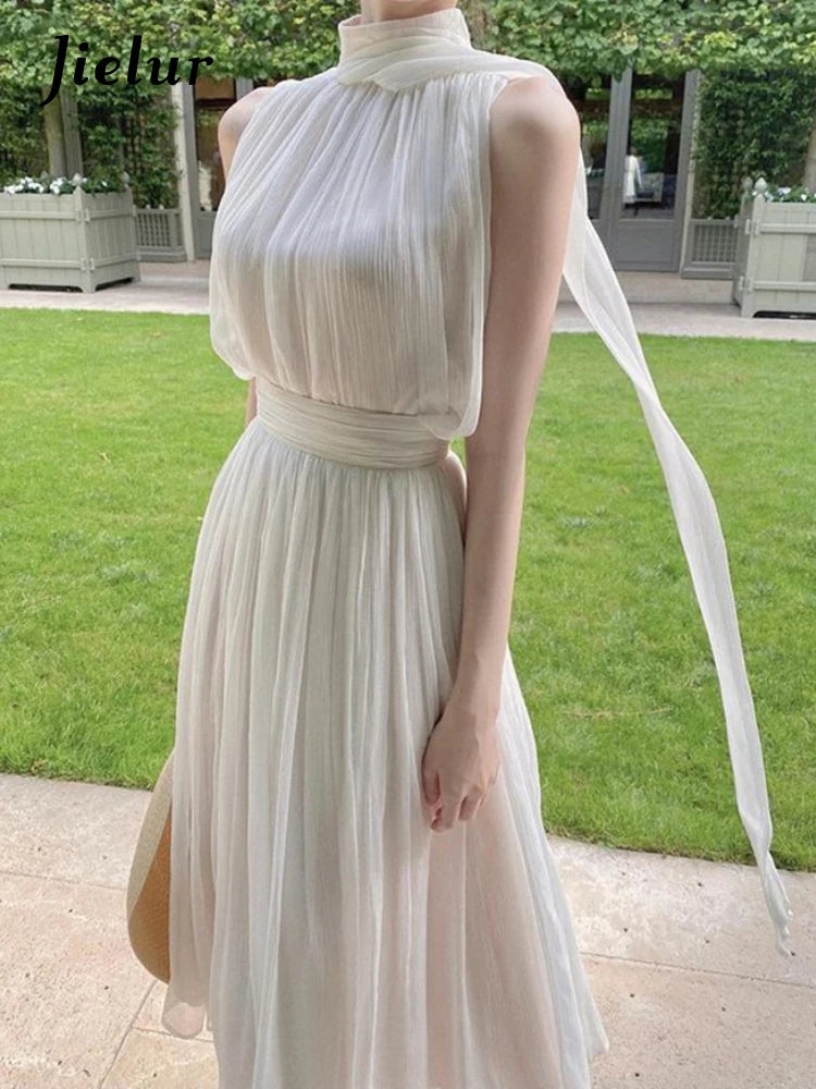 Vintage Elegant France Style White Chiffon Dress