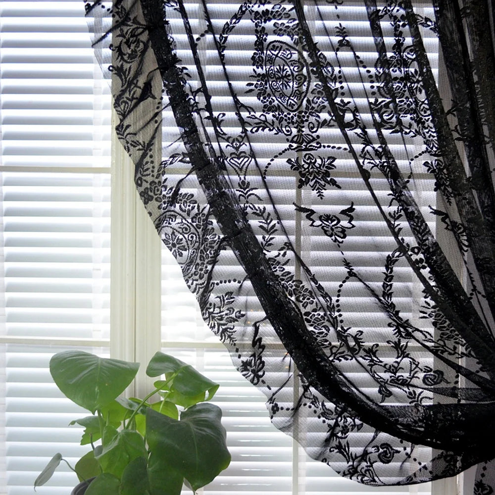 Romantic Vintage Black Floral Sheer Curtains