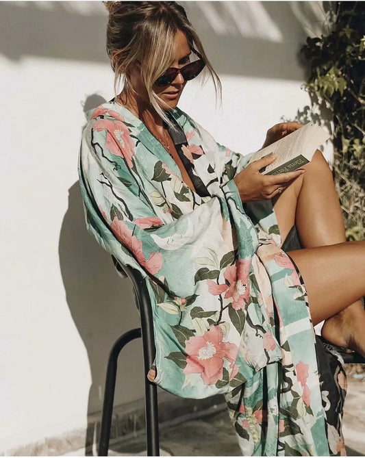 Happie Queens Bohemian Vintage Green Kimono Cover-up