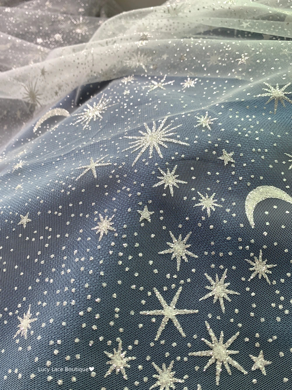 Glitters Moon Stars Design Lace Fabric