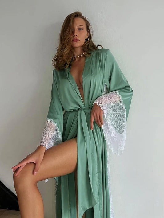 Sexy Lace Patchwork Long Sleeve Nightwear