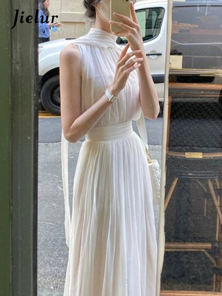 Vintage Elegant France Style White Chiffon Dress