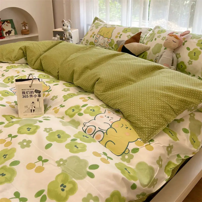 Cute Cartoon Floral Bed Linen Set - Kids Home Bedding