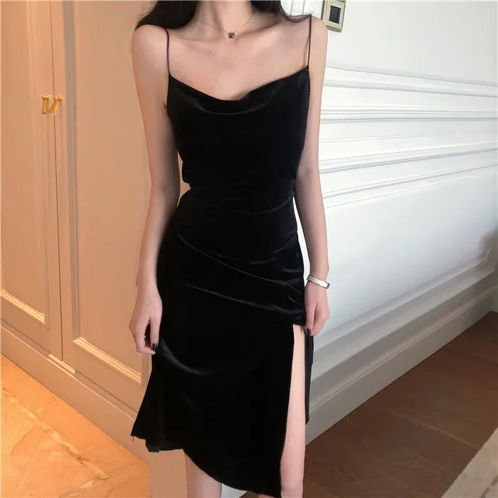 Vintage Black Velvet Bodycon Dress